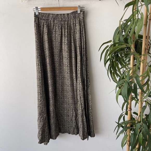 Vintage Blue Skirt Womens M Abstract Printed Boho Western Button Down Maxi - Picture 4 of 5